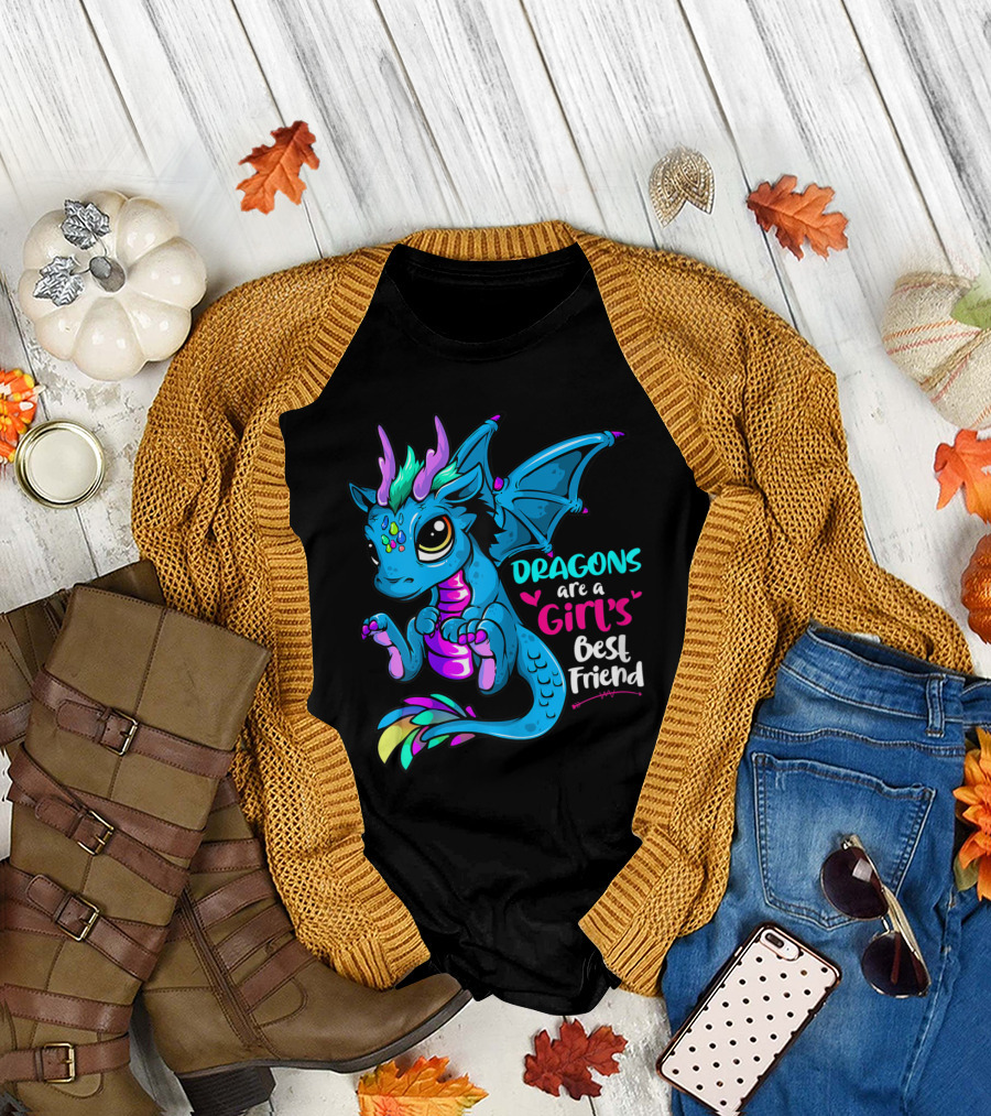 Dragons Are A Girl's Best Friend Cute Colorful Baby Dragon T-Shirt