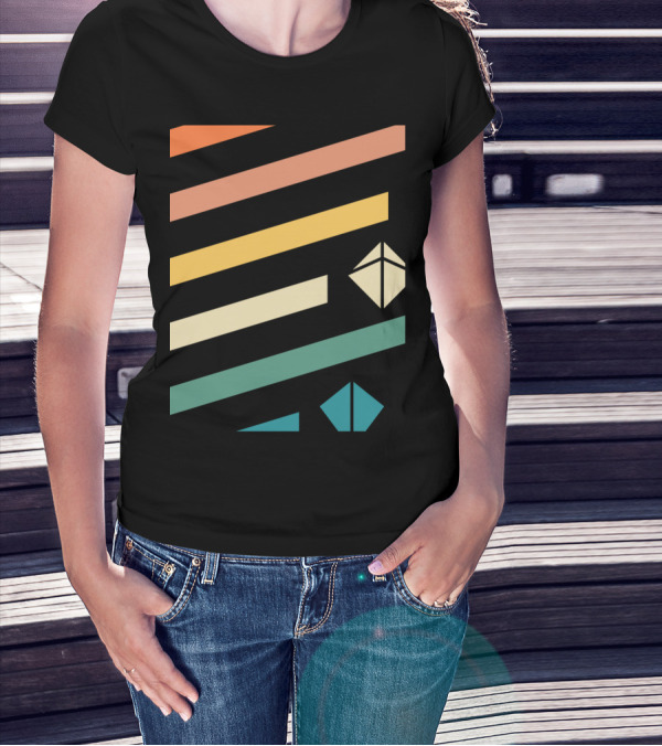 Retro Nerdy Polyhedral Dice Set Minimalist Stripes T-Shirt