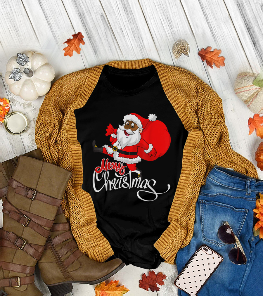 Merry Christmas Cute Black Santa T-Shirt