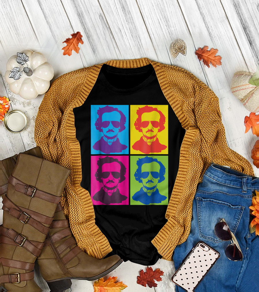 Edgar Allan Poe Pop Art Colors Gothic Literary Portraits T-Shirt