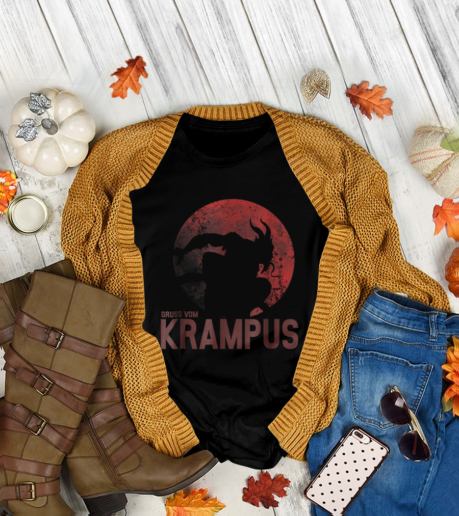Gruss Vom Krampus Evil Merry Christmas Demon Red Moon T-Shirt