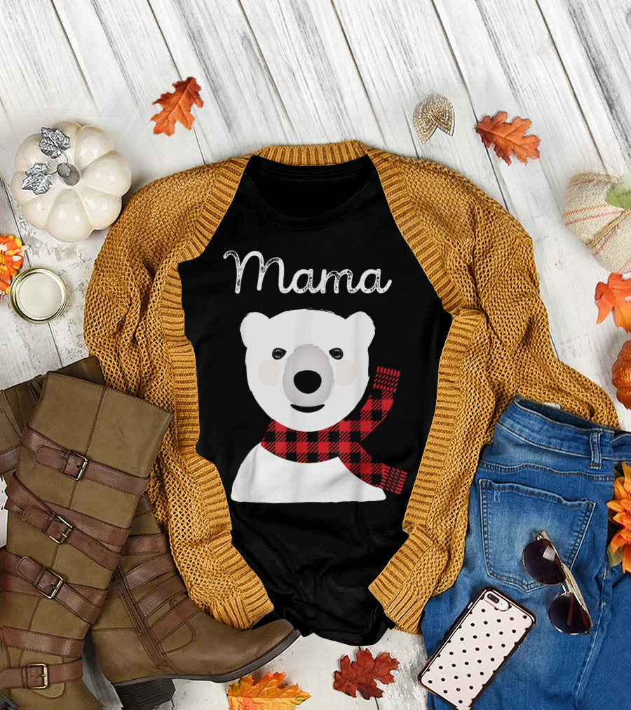 Mama Bear Christmas Buffalo Plaid Family Matching T-Shirt