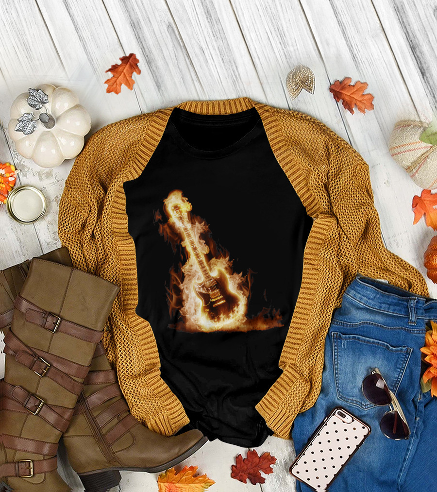 Rock Guitar Engulfed in Flames T-Shirt