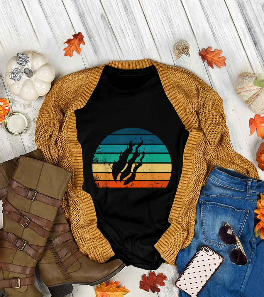 Fire Nation Video Gamer Vintage Retro Sunset Stripe Fire T-Shirt