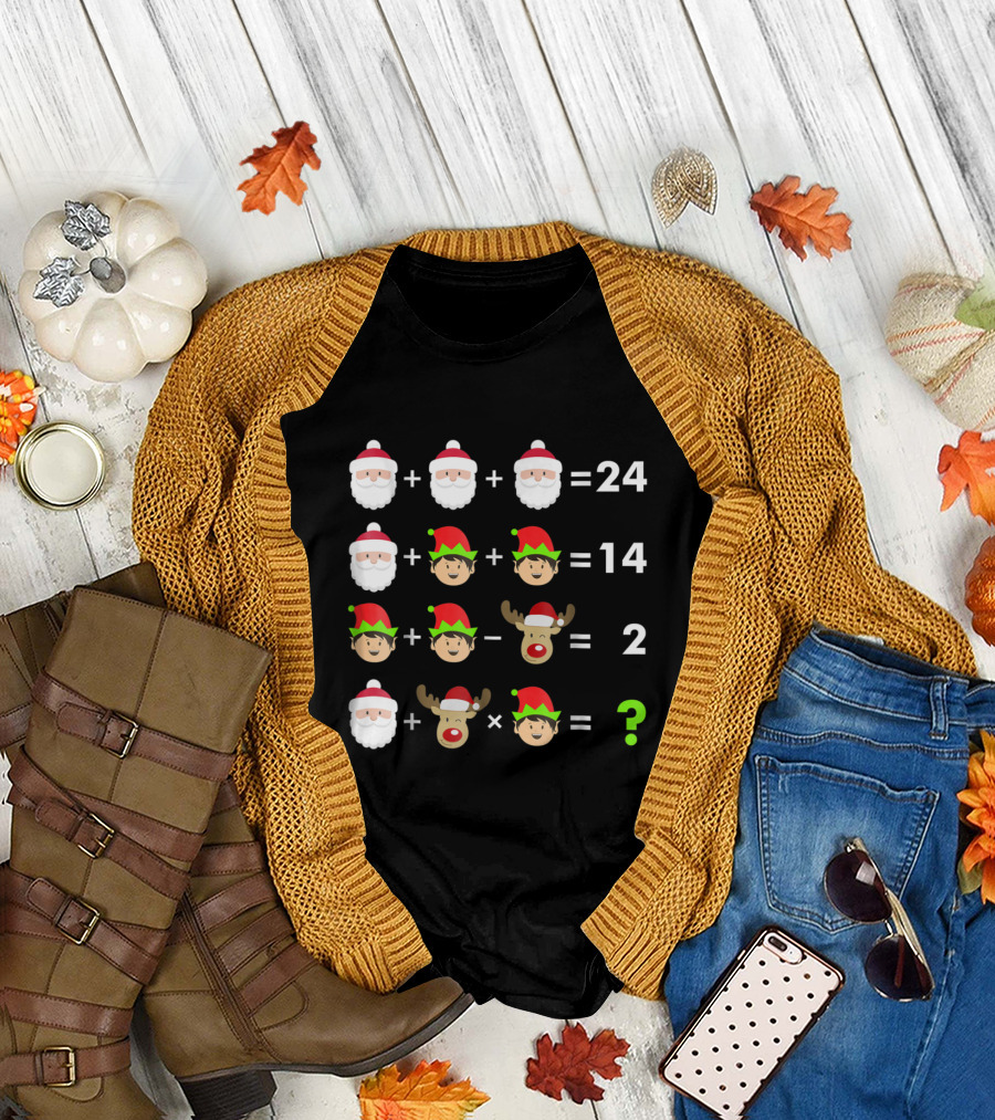Math Teacher Christmas Order of Operations Puzzle Santa Elf Reindeer Quiz T-Shirt
