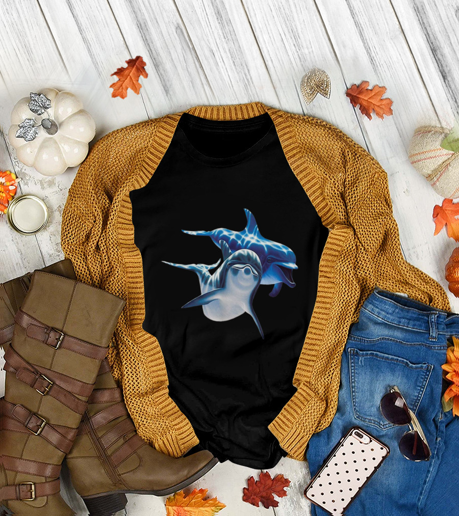Cute Dolphins Splashing Playfully in the Ocean T-Shirt