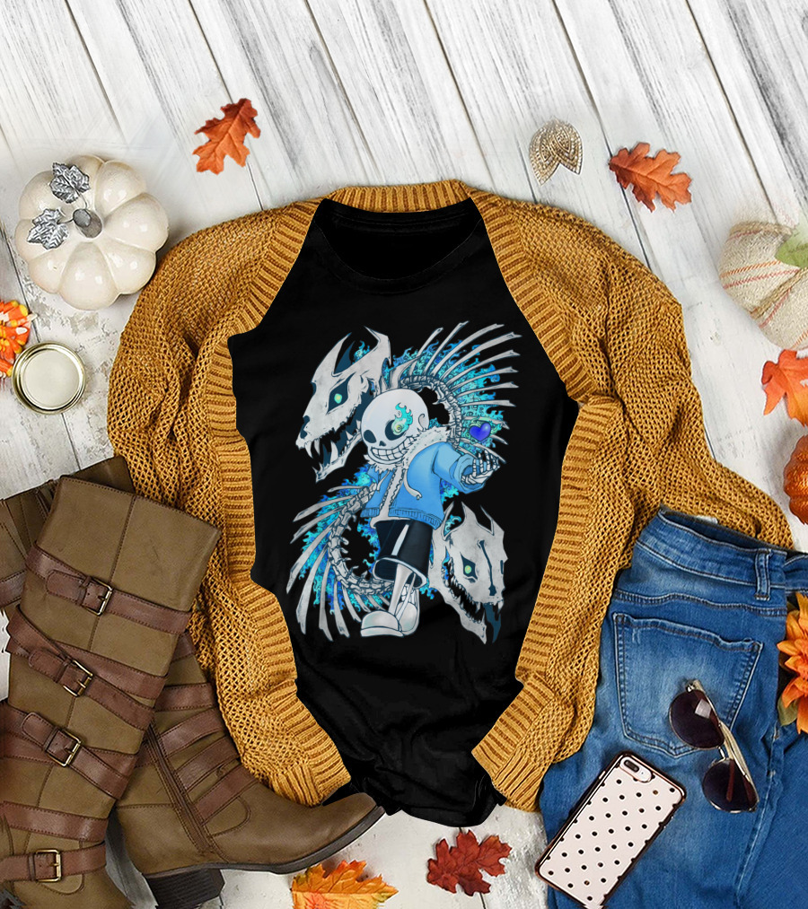 Sans Undertale Blue Flame Dragon Skeleton T-Shirt