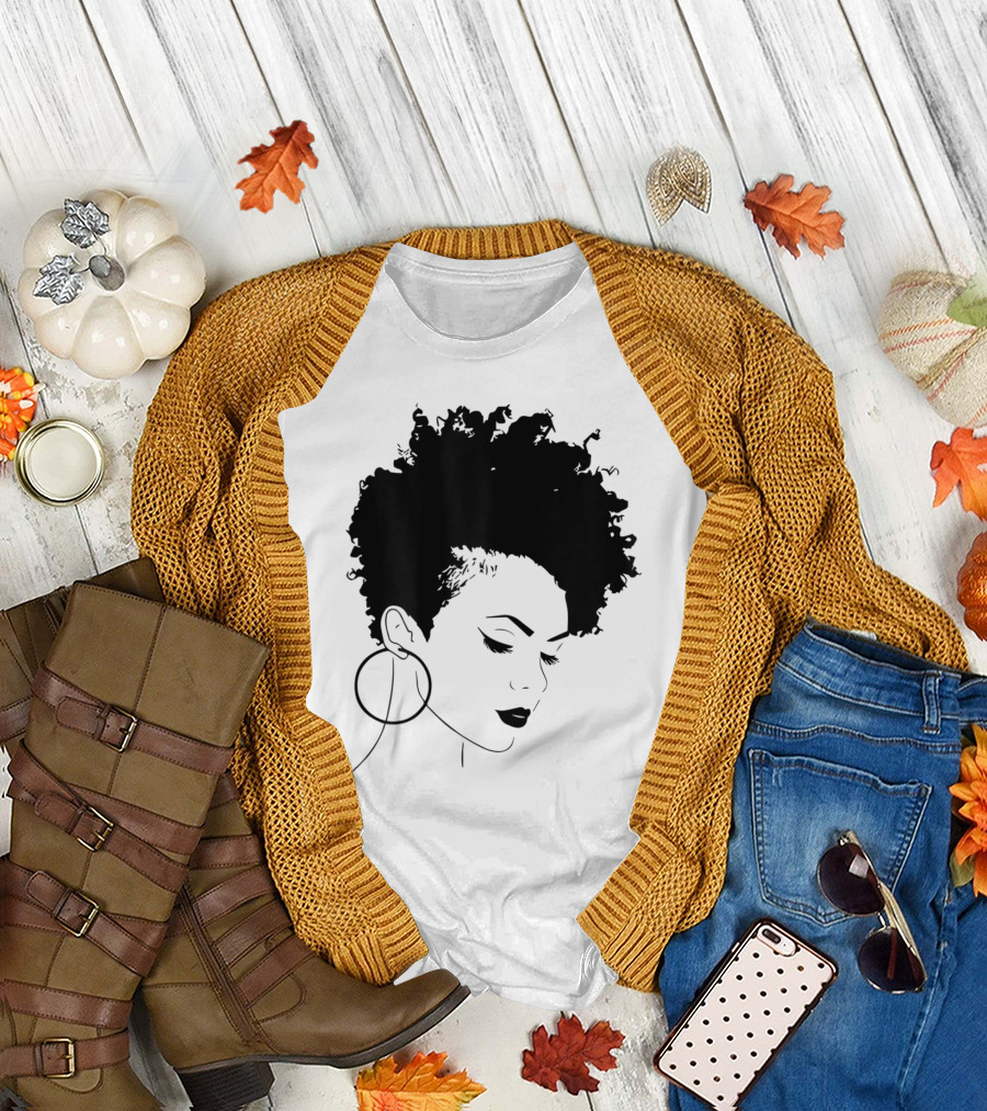 Afro Natural Hair Silhouette with Hoops T-Shirt