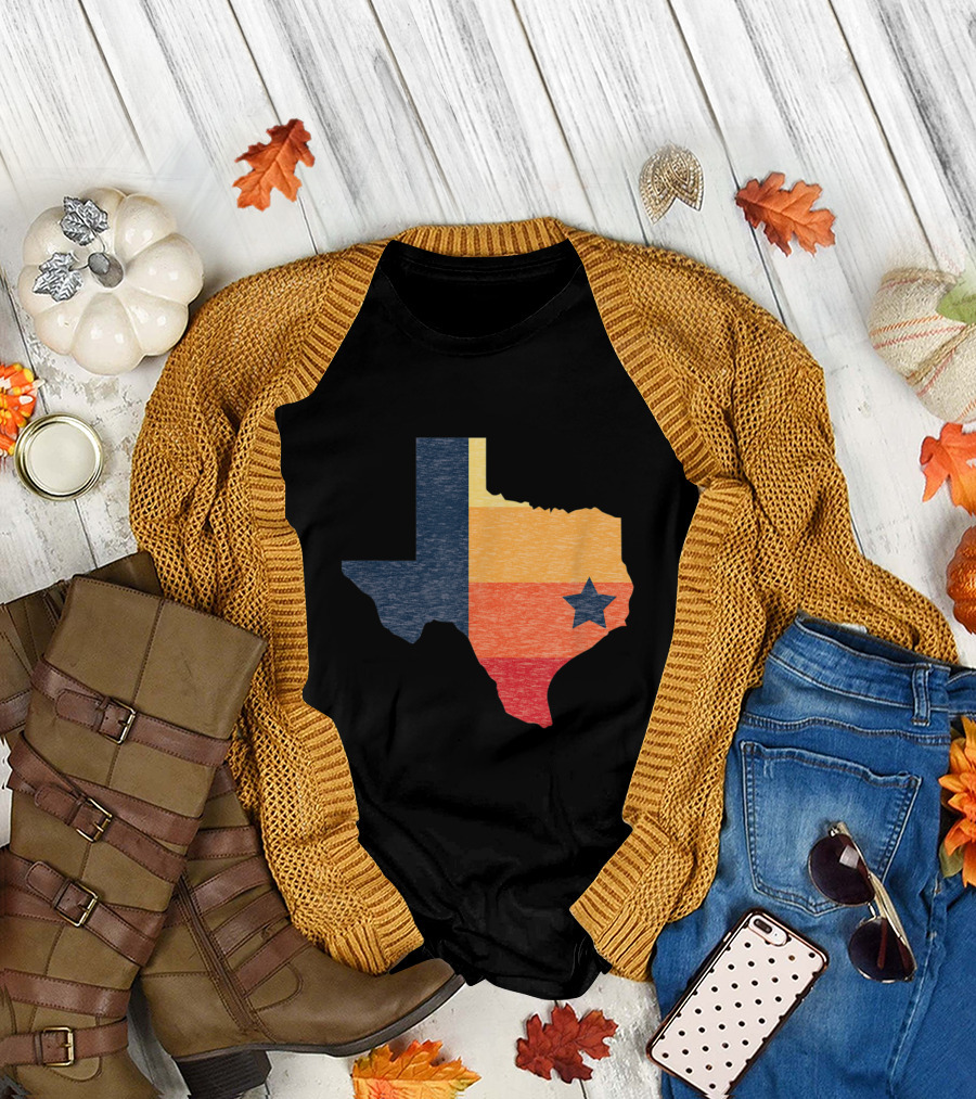 Retro Houston Baseball Colors Texas Map Vintage Star T-Shirt