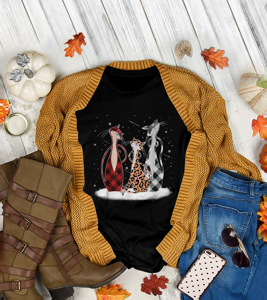 Leopard Buffalo Plaid Cat Trio for Cat Lovers T-Shirt