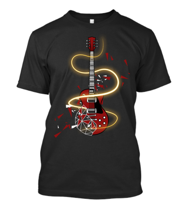 Cool Red Electric Guitar With Geometric Spiral Elements For Guitarists T-Shirt