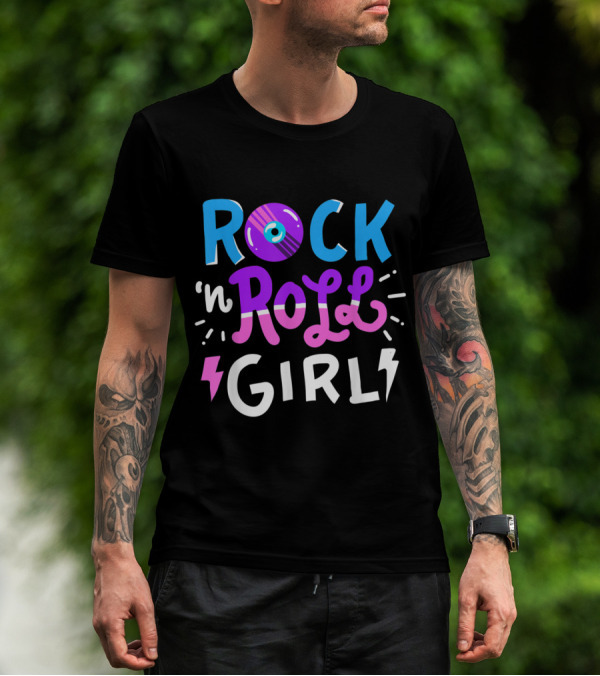 Rock N Roll Girl Vinyl Record Lightning Bolt Music Rocker T-Shirt