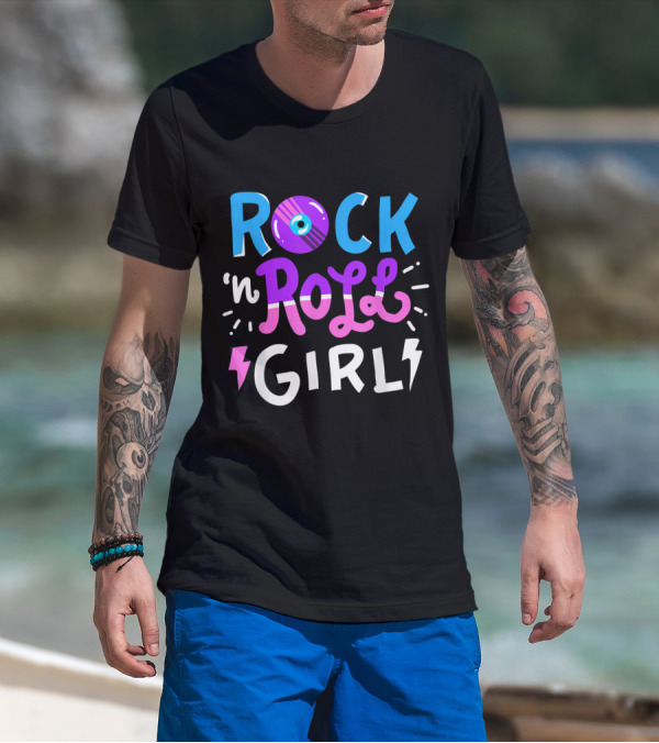 Rock N Roll Girl Vinyl Record Lightning Bolt Music Rocker T-Shirt