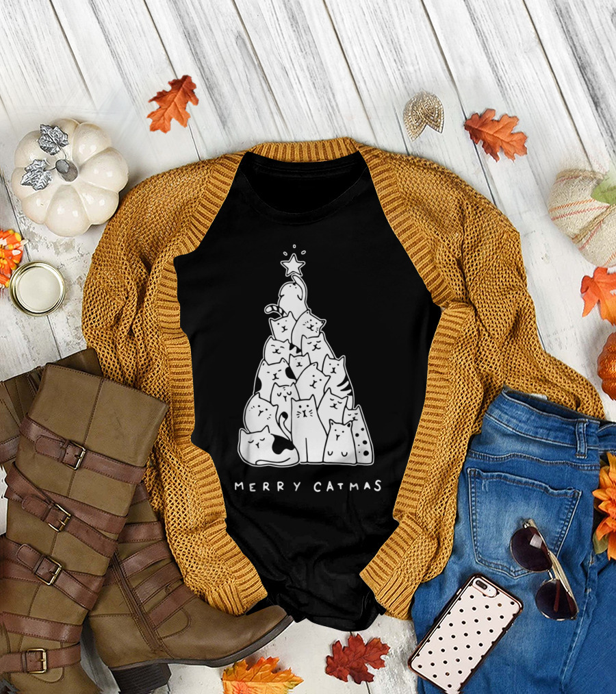 Merry Catmas Christmas Tree of Cats for Cat Lover T-Shirt