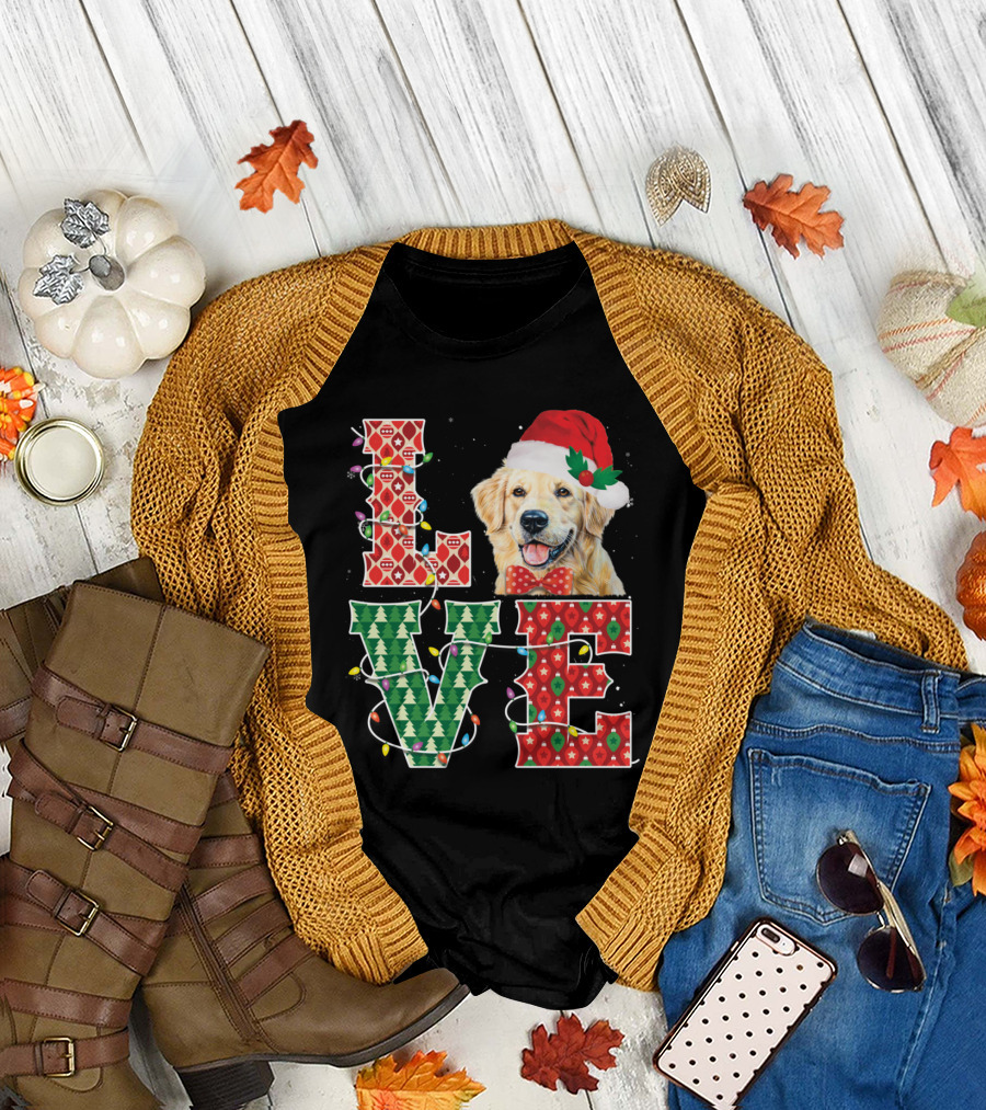 Love Golden Retriever Christmas Santa Hat T-Shirt