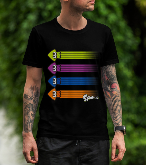 Splatoon Inkling Team Squid Color Streaks Green Purple Blue Orange T-Shirt