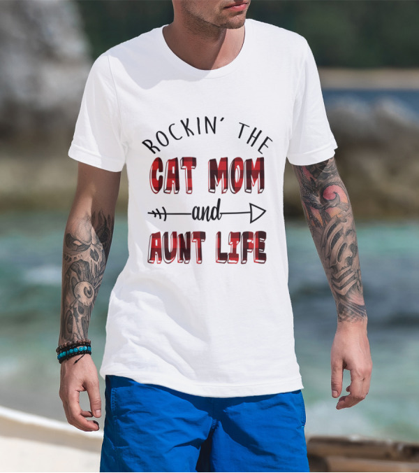 Rockin' The Cat Mom And Aunt Life Plaid T-Shirt