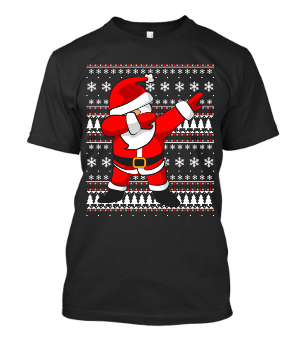 Dabbing Santa Claus Ugly Christmas Sweater Snowflakes Pine Trees T-Shirt