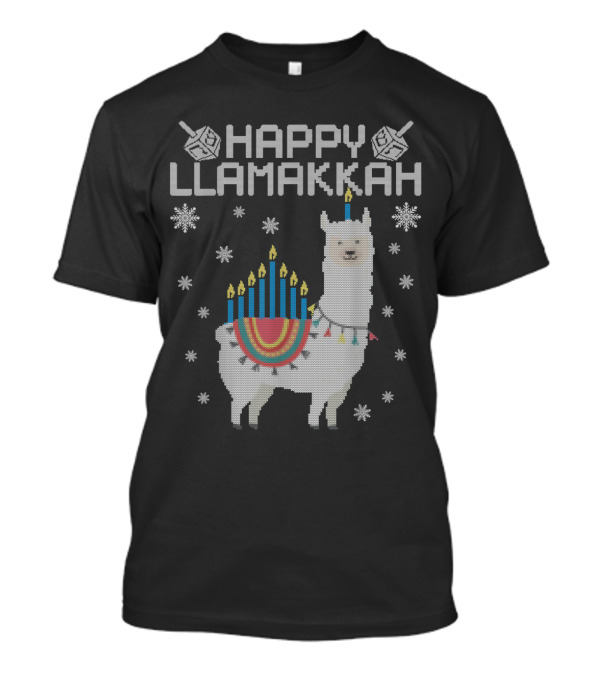 Happy Llamakkah Cute Llama Menorah Dreidel Snowflakes Hanukkah T-Shirt