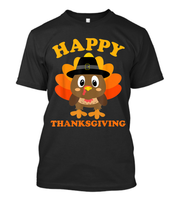 Happy Thanksgiving Kids Pilgrim Turkey T-Shirt