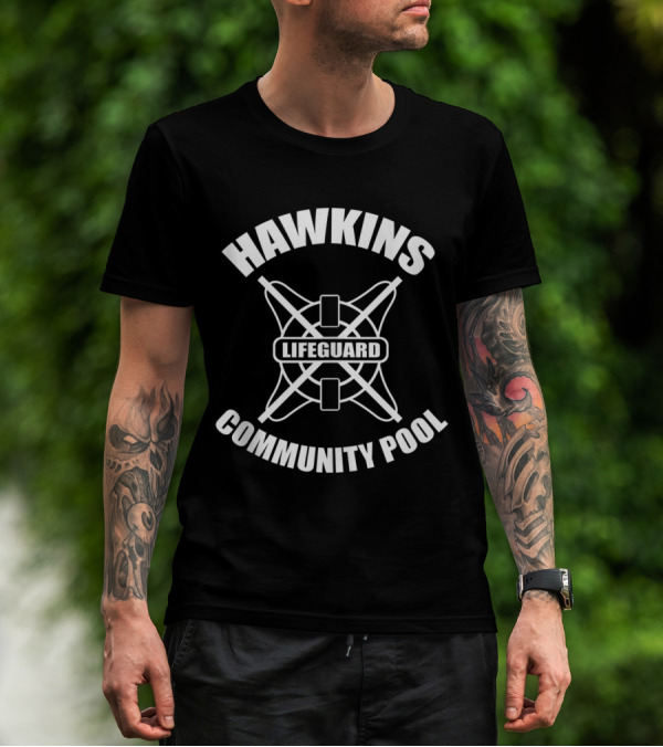 Hawkins Community Pool Lifeguard Emblem With Rescue Buoy T-Shirt