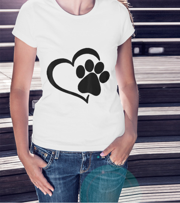 Heart Paw Print I Love Dogs Puppy Heart Paw T-Shirt