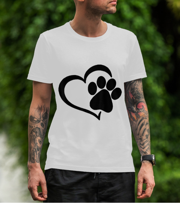 Heart Paw Print I Love Dogs Puppy Heart Paw T-Shirt