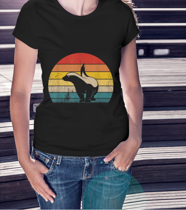 Vintage Honey Badger Rainbow Stripe Animal Retro T-Shirt