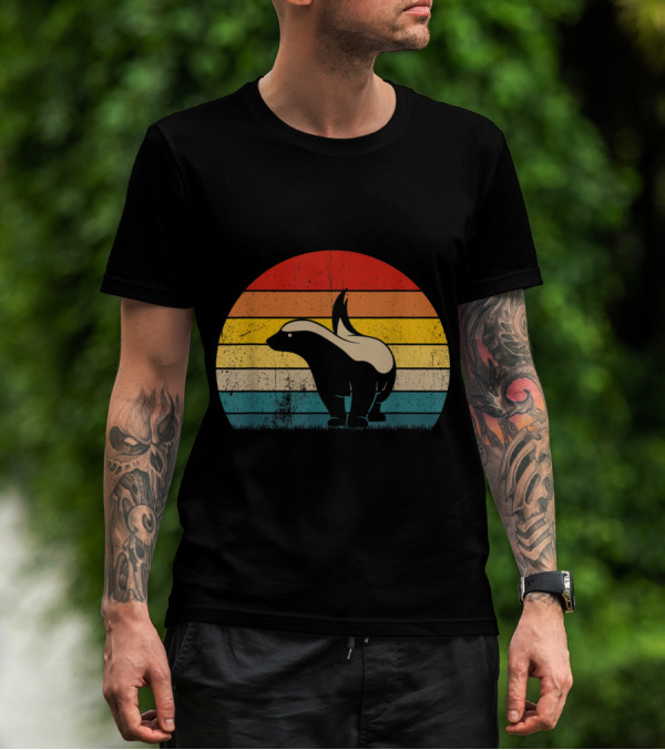 Vintage Honey Badger Rainbow Stripe Animal Retro T-Shirt