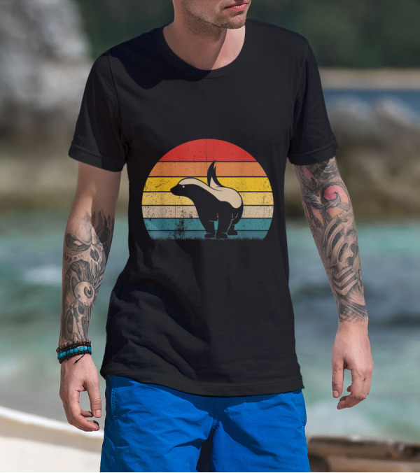 Vintage Honey Badger Rainbow Stripe Animal Retro T-Shirt