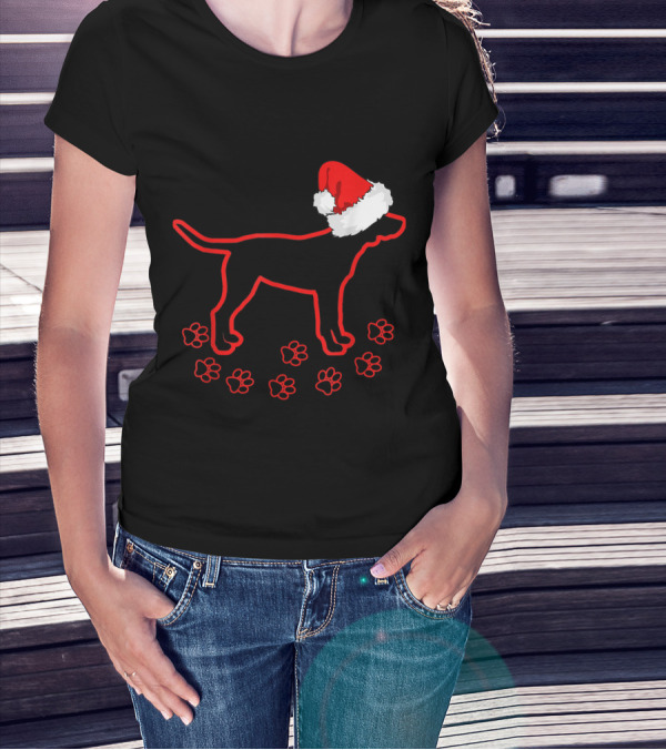 Labrador Christmas Dog Footprint Santa Hat T-Shirt
