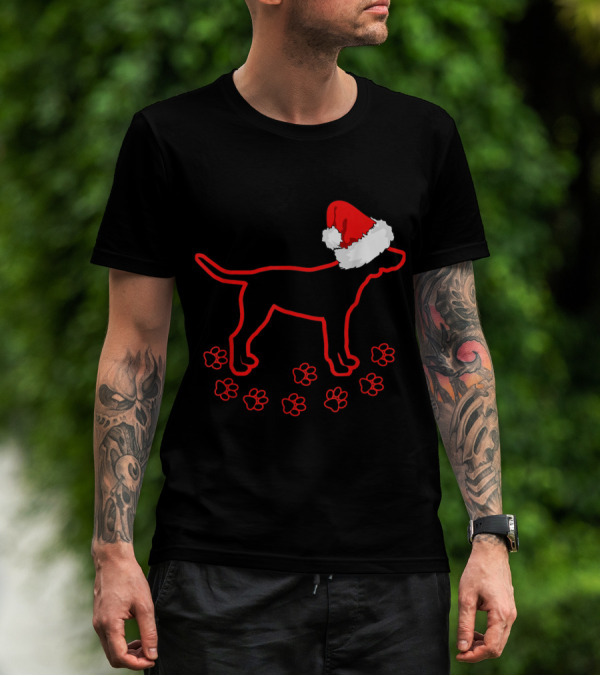 Labrador Christmas Dog Footprint Santa Hat T-Shirt
