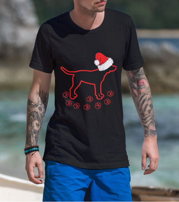 Labrador Christmas Dog Footprint Santa Hat T-Shirt