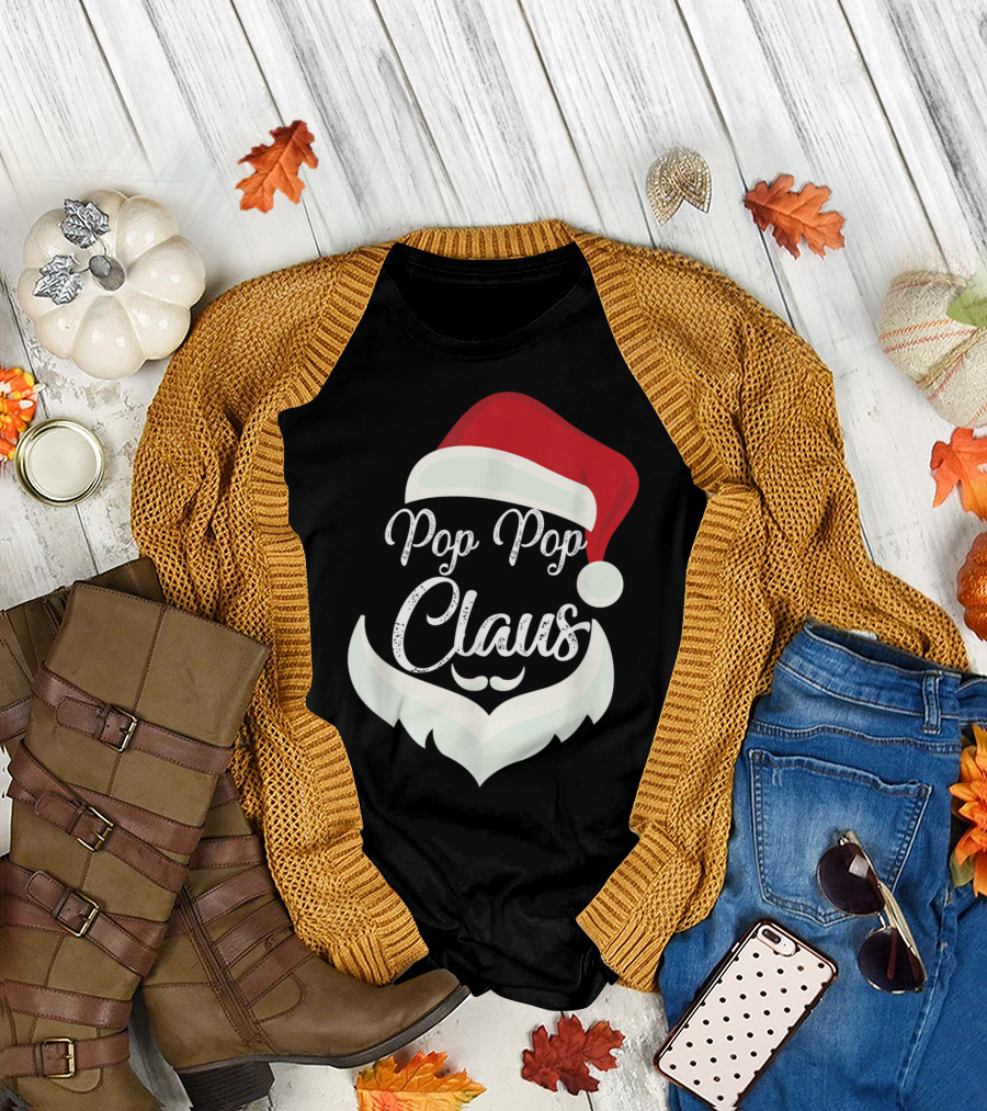 Pop Pop Claus Christmas Santa Beard Hat T-Shirt