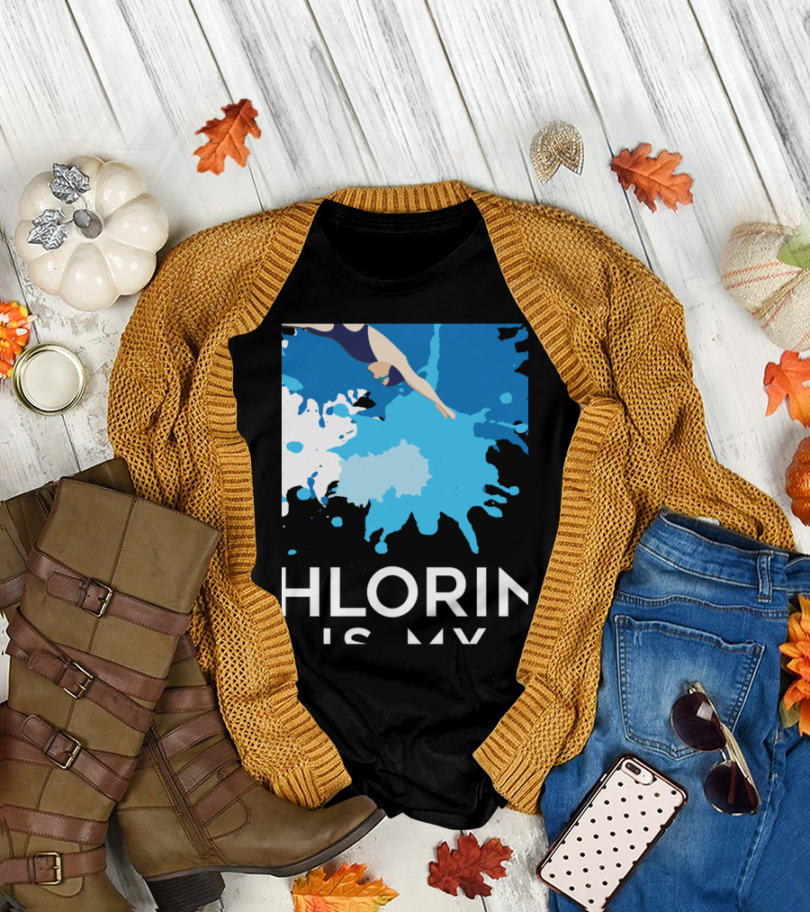 Chlorine Is My Perfume Swimming Dive Splash Blue T-Shirt