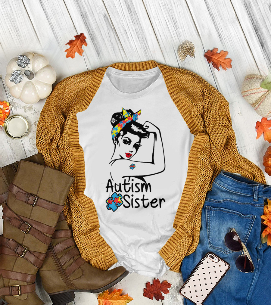 Autism Sister Puzzle Ribbon Rosie the Riveter T-Shirt