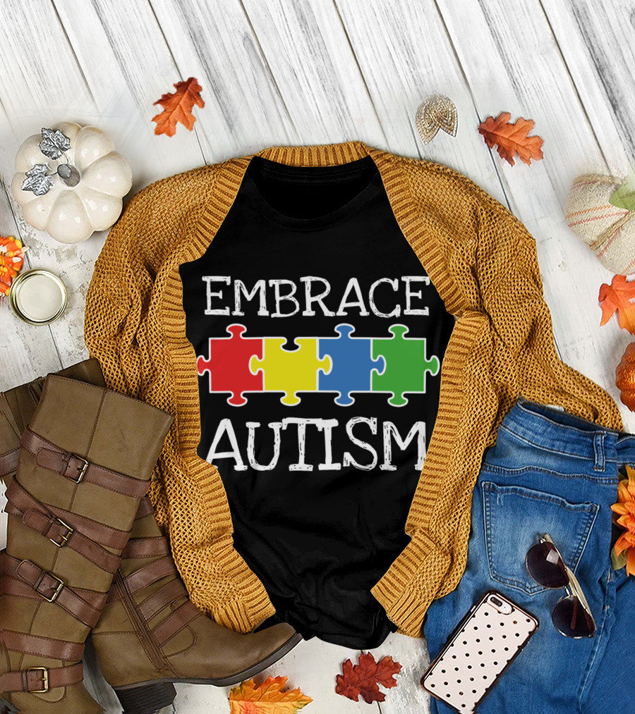 EMBRACE AUTISM Puzzle Pieces Colorful T-Shirt
