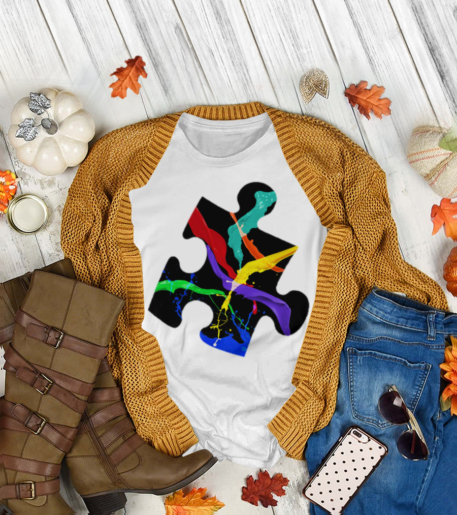 Paint Splash Rainbow Puzzle Piece Women’s T-Shirt
