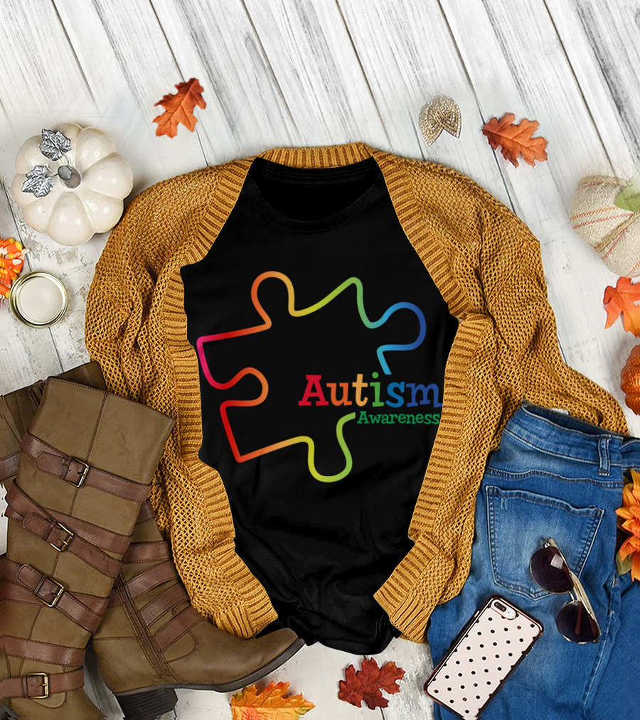 Autism Awareness Rainbow Gradient Puzzle Piece T-Shirt