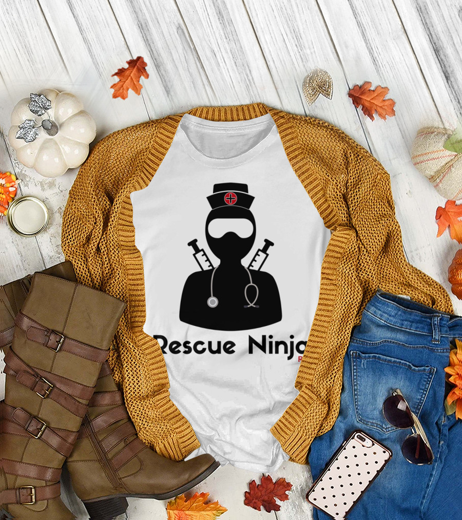 Rescue Ninja RN Funny Registered Nurse with Syringe and Stethoscope T-Shirt