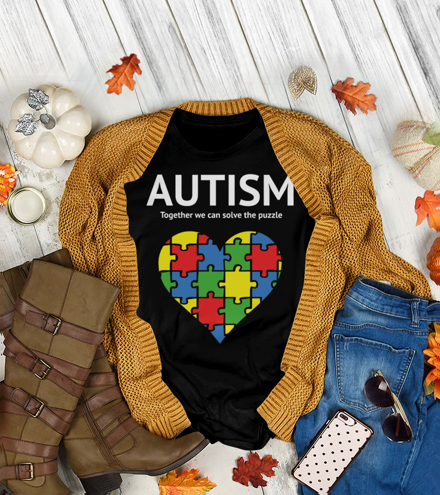 AUTISM Together We Can Solve the Puzzle Heart Puzzle Pieces T-Shirt