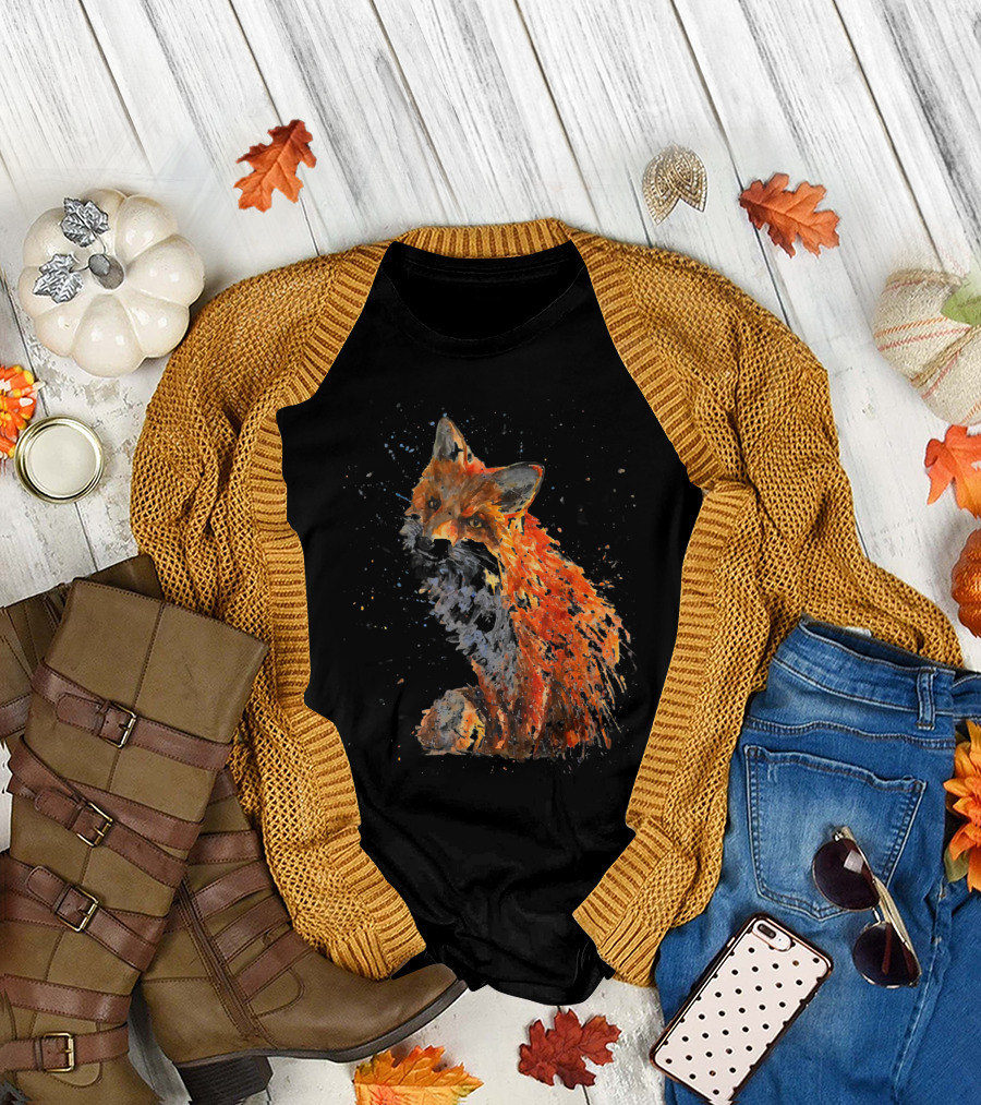 Fox Hand Painted Fox Watercolor T-Shirt