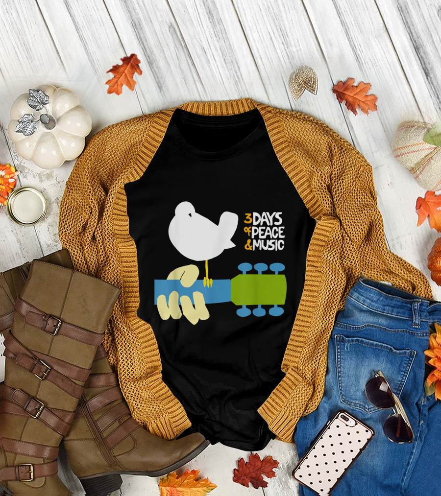 3 Days of Peace and Music Woodstock Bird Guitar T-Shirt