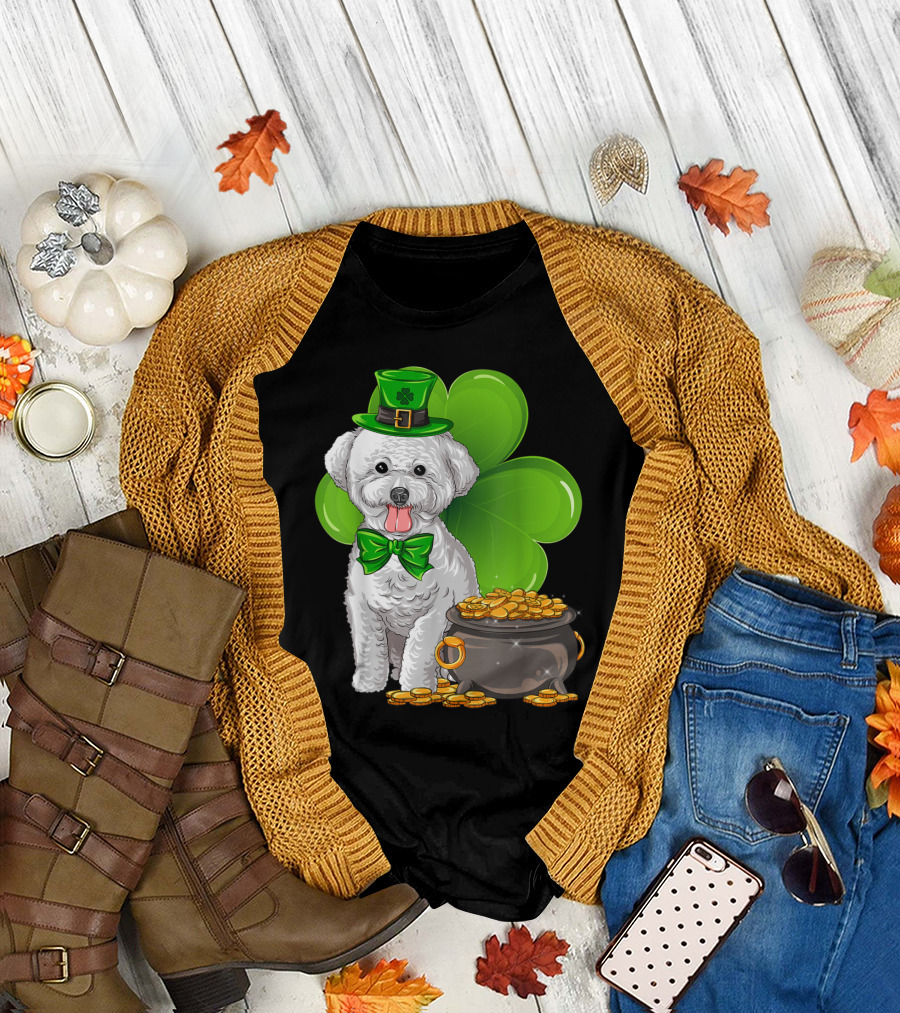 Bichon Frise St Patricks Day Leprechaun Pot of Gold Shamrock T-Shirt