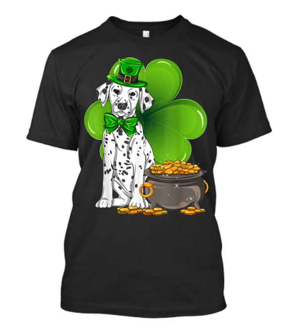 Dalmatian St Patricks Day Leprechaun Shamrock Pot Of Gold T-Shirt