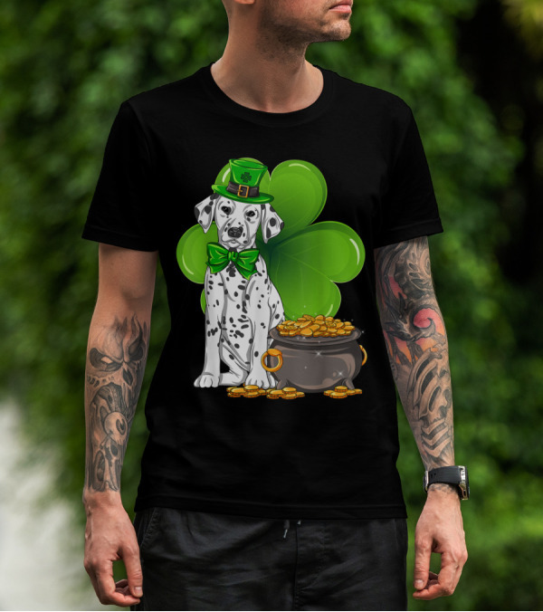 Dalmatian St Patricks Day Leprechaun Shamrock Pot Of Gold T-Shirt