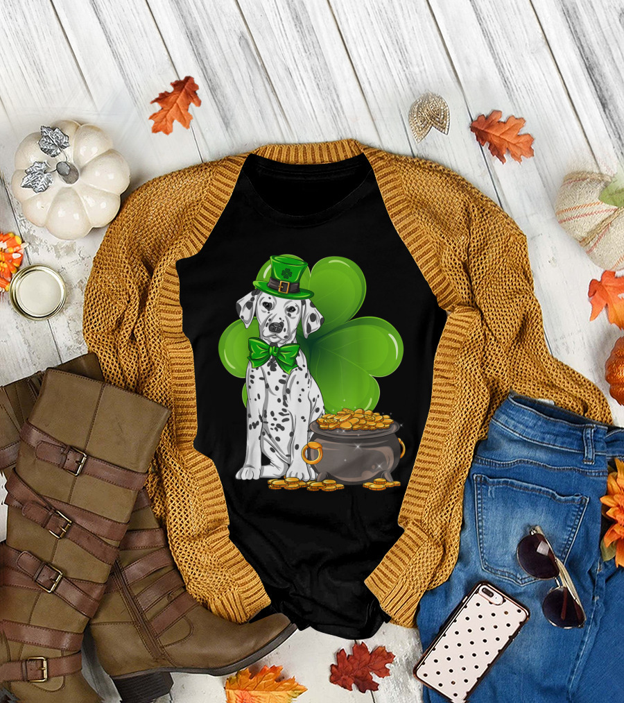 Dalmatian St Patricks Day Leprechaun Shamrock Pot of Gold T-Shirt