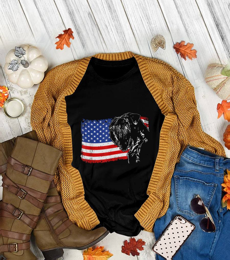 Giant Schnauzer with American Flag Patriotic Pride T-Shirt