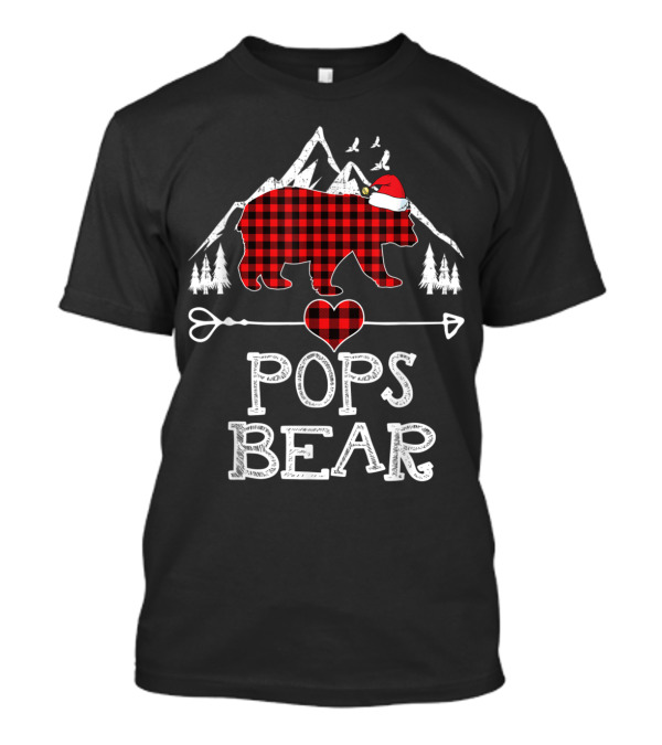 Buffalo Plaid Pops Bear Santa Hat Mountains T-Shirt