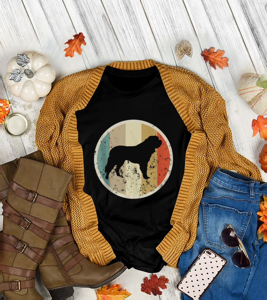 Retro Vintage Grunge St. Bernard Dog Silhouette on Striped Circle T-Shirt